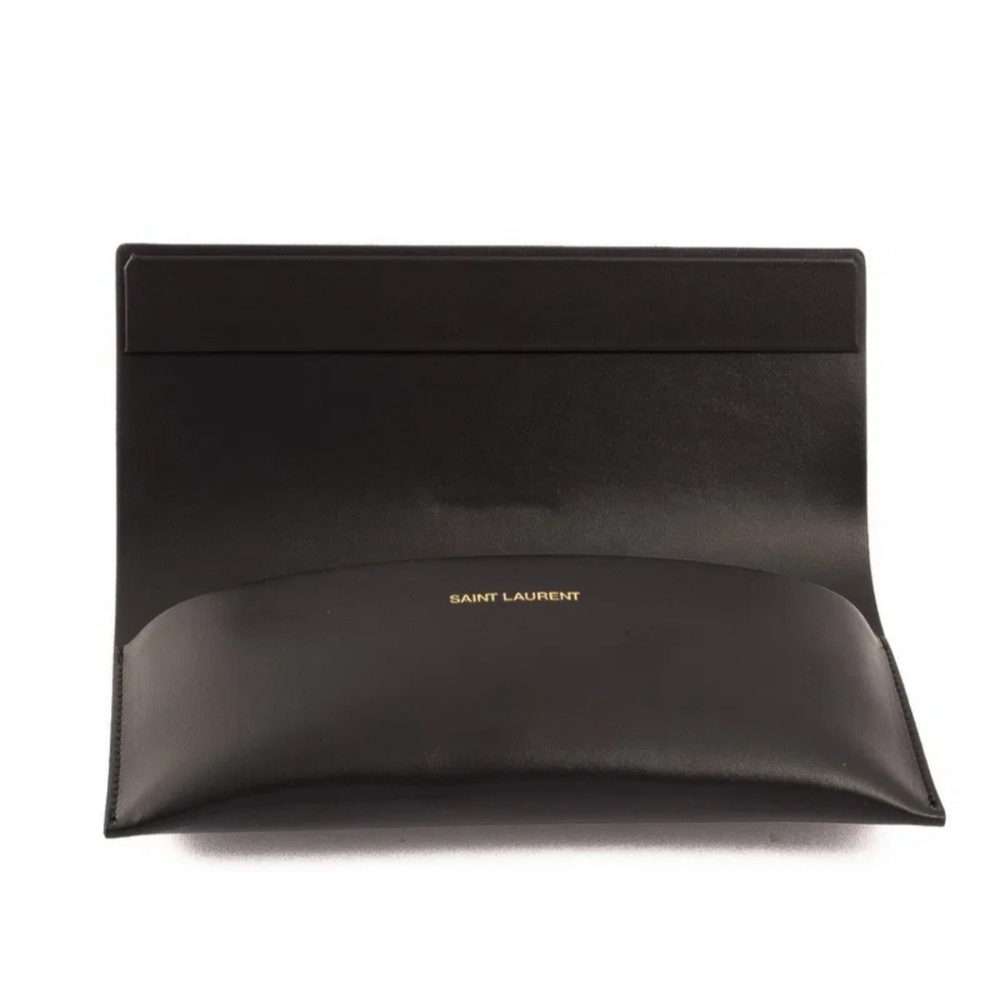 Saint Laurent Black Leather Sunglasses Case **Empty** with Gold Accents.